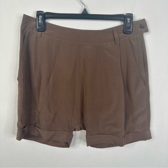 Brochu Walker Size P (XS/S) 100% Silk Brown Cuffed Mini Shorts - Picture 2 of 11